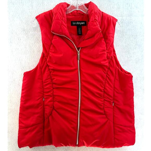 Lane Bryant Jackets & Blazers - Lane Bryant Size 14/16 Puffer Vest Side Pockets Full Zip Collar Outerwear Red